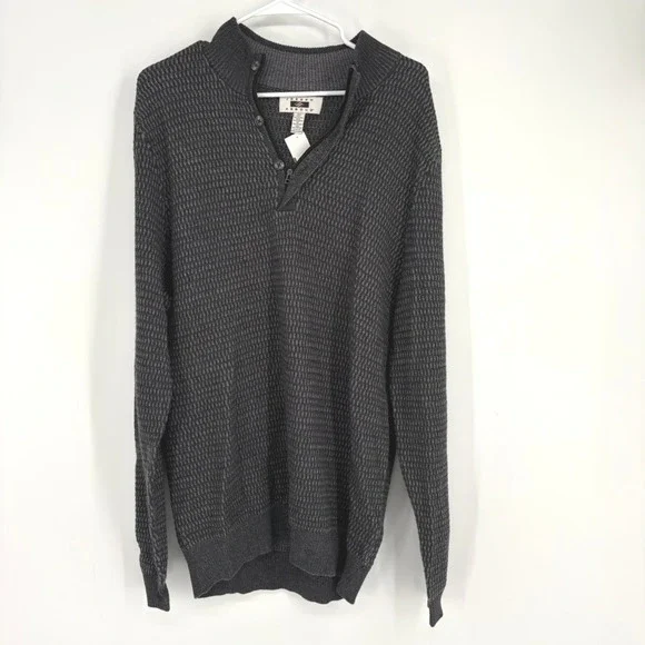 NWT Joseph Abboud Sweater XL Gray Merino Wool Blend Quarter Zip Button Pullover - Picture 1 of 8